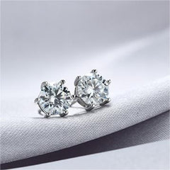 Moissanite Solitaire Earrings - 1.00 x 2 Carat Vs2 D Round cut