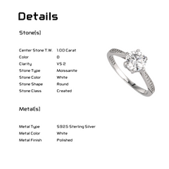 Moissanite Ring - 1.00 Carat Vs2 D Round cut